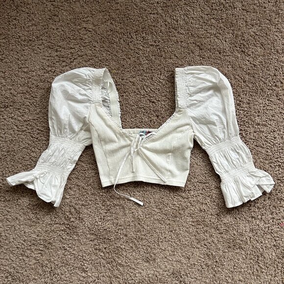 Urban Outfitters Rozi Puff Sleeve Front Tie White Blouse Size XS - Picture 5 of 11